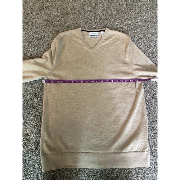 Calvin Klein Extra Fine Merino Wool Sweater Beige V-Neck Men’s L - Picture 7 of 8